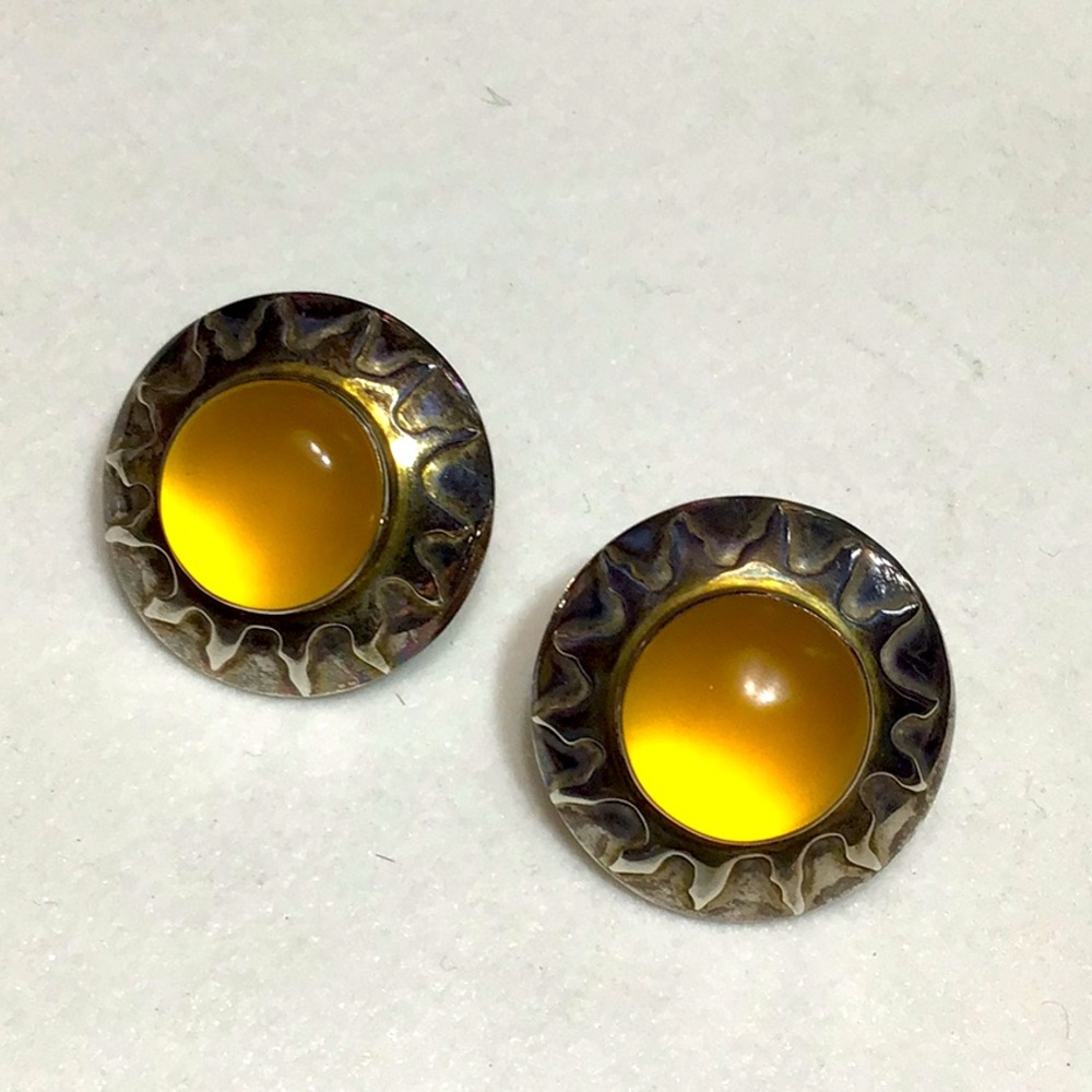 Amber and Sterling Silver Sun Earrings